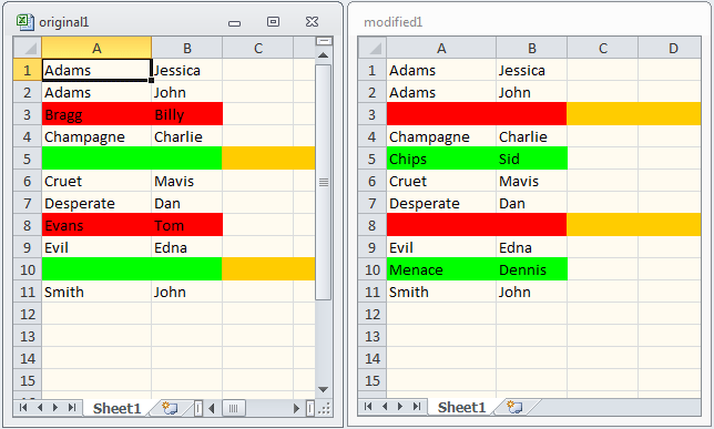 Excel row alignment before Excel workbook file comparison