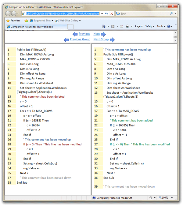 Compare Excel Visual Basic for Applications VBA Macro Code for differences